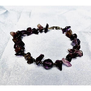Dark Purple Amethyst Gemstone Chip and Amethyst Faceted Crystal Necklace